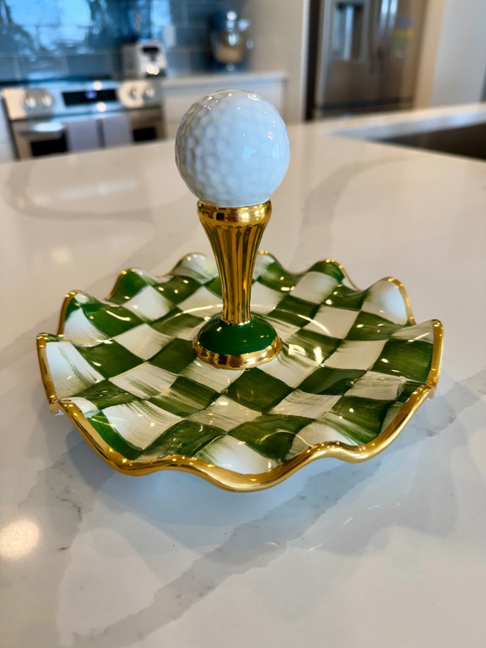 Mackenzie Childs Tee Time Green & White Check Limited Edition Dish